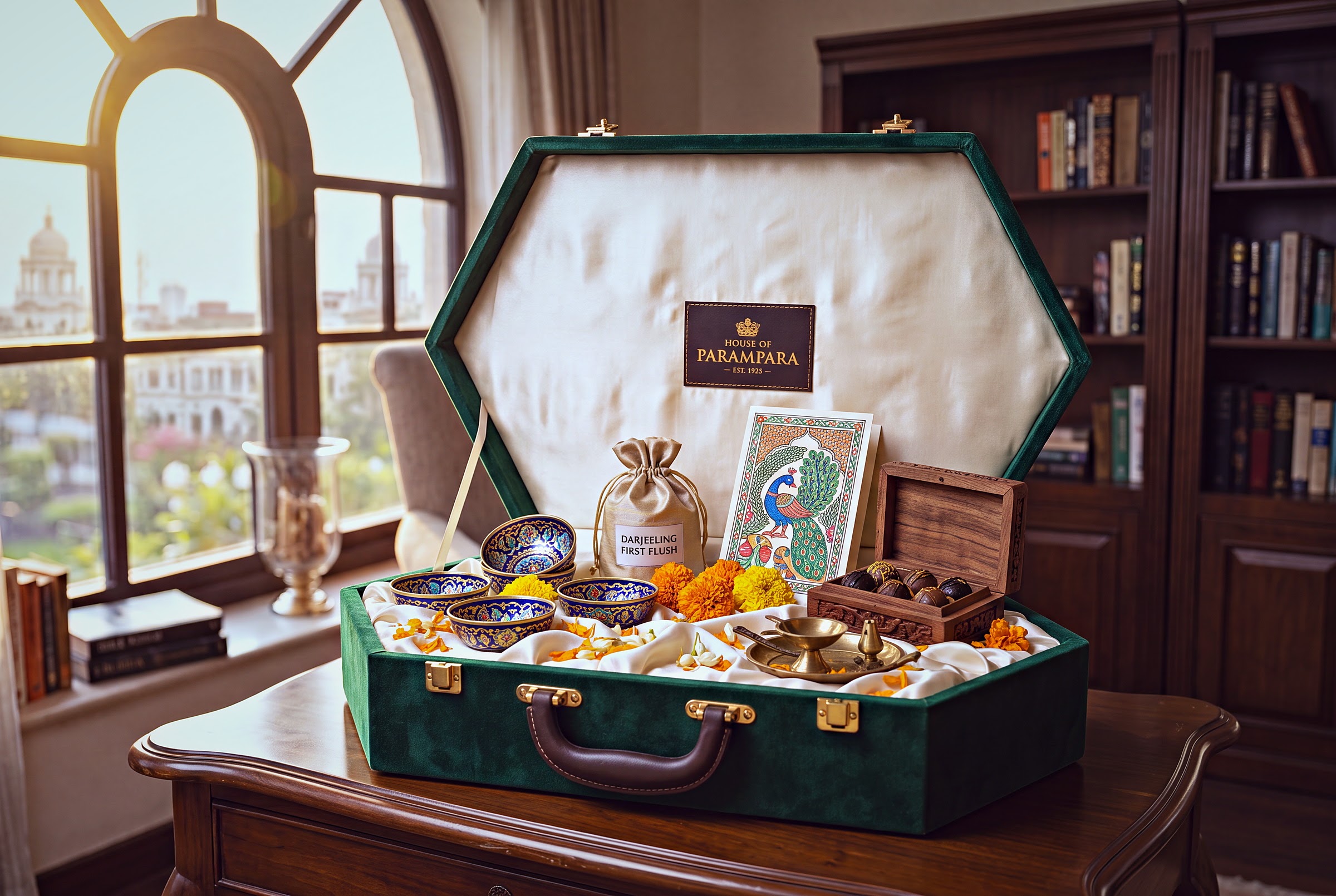 Saubhagya gift trunk of curated Indian heritage products